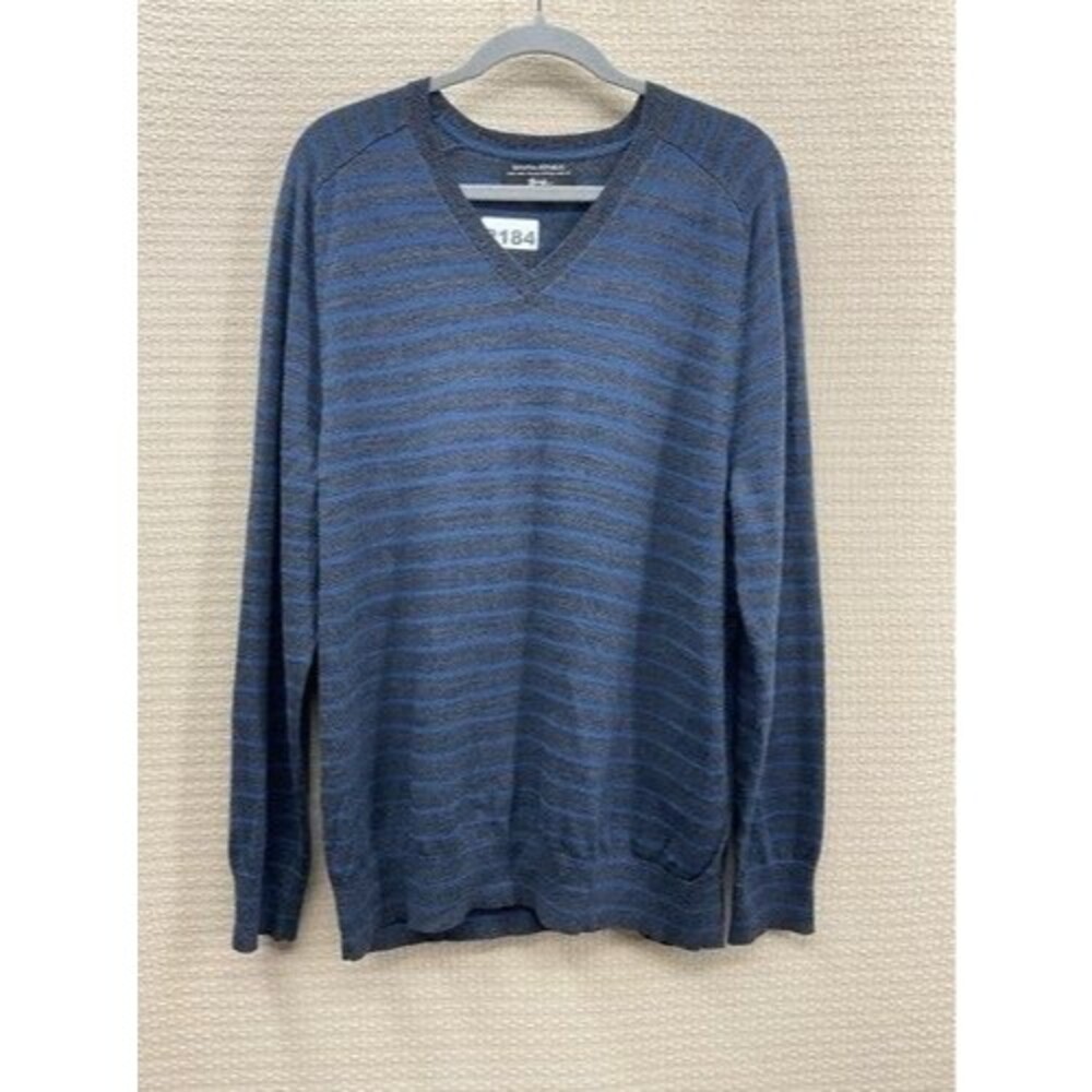 NWOT Banana Republic Baruffa Italian Merino Wool V-Neck Sweater Men Size XL Blue